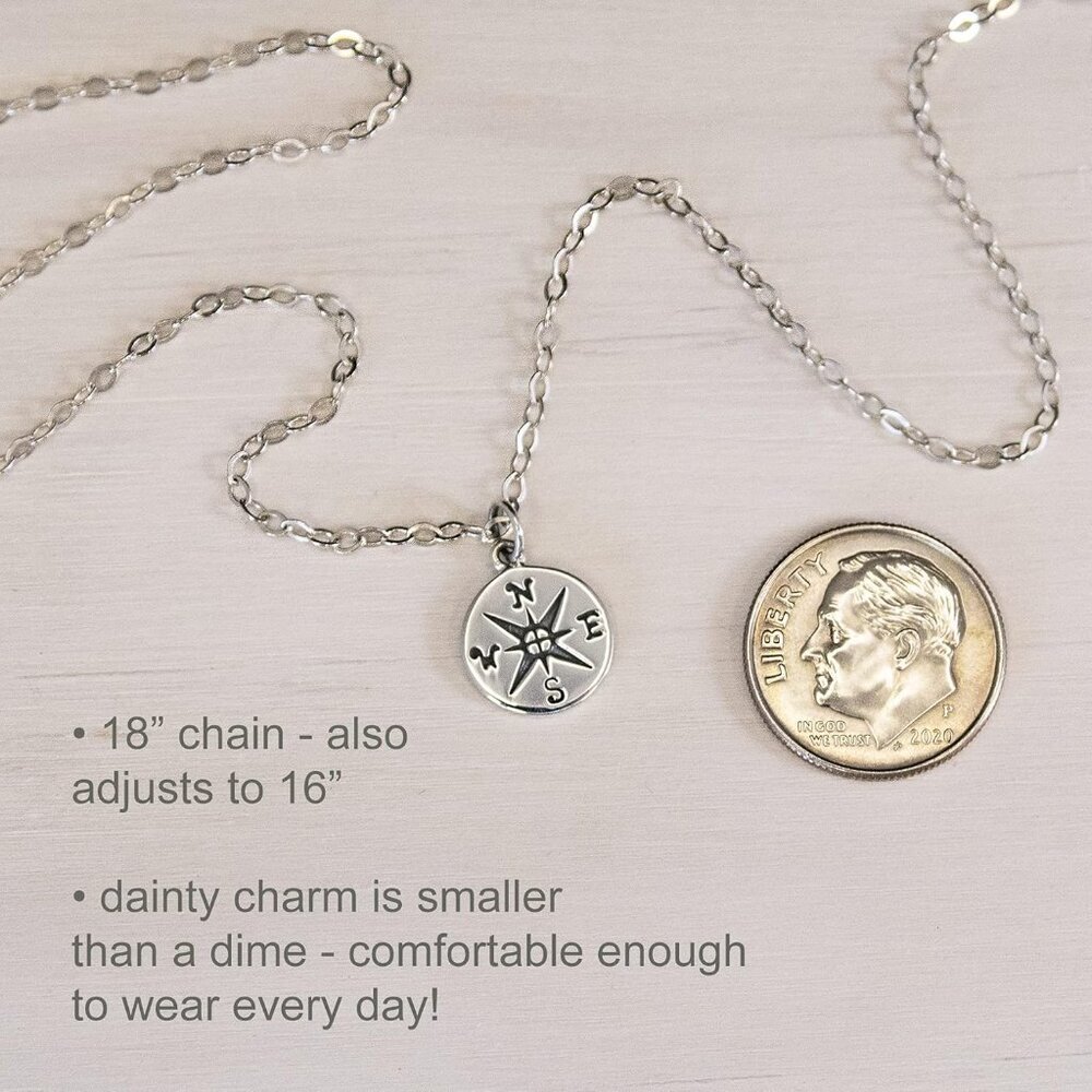 Sterling Silver or 14K Gold Plated Compass Necklace for Girlfriend|Women|Wife, S - Picture 5 of 6